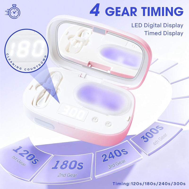 ALLGLAM Portable Contact Lens Cleaner, Automatic Ultrasonic Contact Lens Cleaner Machine with USB Charger, LED Timer Display for Soft Lenses, Colored Contact Lenses Cleaning(Pink) - Image 4